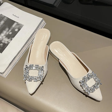 Xajzpa New Women's Shoes New Mules Women's High Heels Fashion Wedding Pump Women Rhinestone Pointed Toe Sandals Ladies Zapatos Mujer